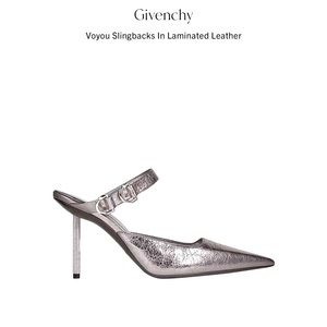 New GIVENCHY Silvery Gray 100% Lamb Leather Mule